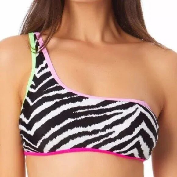 California Waves Asymmetric Bikini Swim Top Bikini Bottom 2pc Set Zebra XS - Picture 3 of 14
